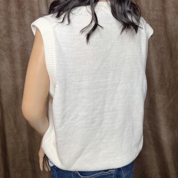 F.L. Limited Vintage Sweater Vest Sleeveless Cable Knit White V Neck Women's L - Picture 6 of 9